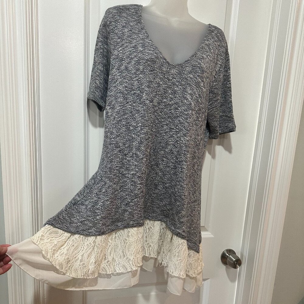 New Shannon Ford New York Black & White Knit Mini w/Lace Ruffle, Size XL (NWOT)